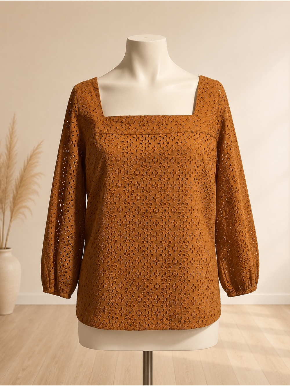 Lucky Brand S/P Marigold Eyelet Square Neck Blouse Lined Boho